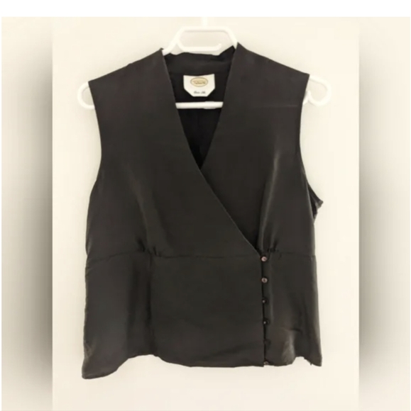 Talbots Pure Silk Brown V Neck Wrap Style Sleeveless Top Side Buttons Size L - Picture 1 of 6